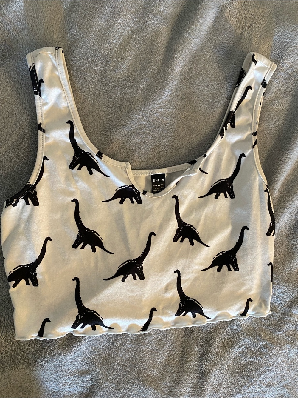 SHEIN White Tank Top with Black Dinosaur Print